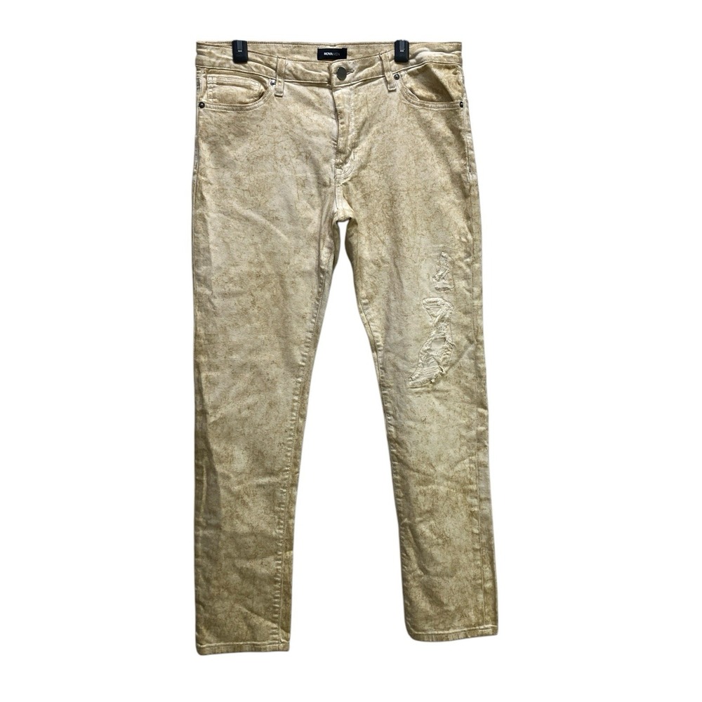 Nova Men Distressed Beige Tan  Light Wash Men's Size 34 Jeans‎ Cotton Spandex